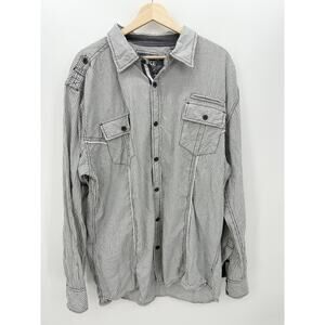 BKE Gray White Pinstripe Button Down Casual Shirt Athletic‎ Fit Cotton Mens 3XL